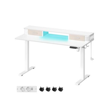 Electric height-adjustable desk with lighting 60x140x120cm., white/beige