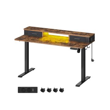 Electric height-adjustable desk with lighting 60x140x120cm., brown/black