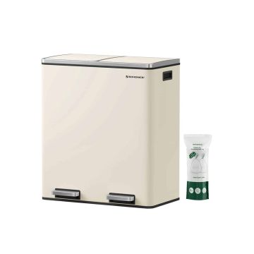 Trash can 2 x 30 liters with lid and inner boxes, creamy white