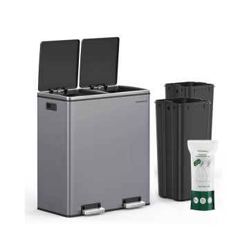 Trash can with 2 compartments 59x36.5x65.2cm., dark gray
