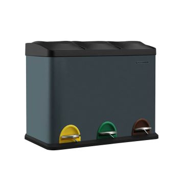 Trash can 3 x 15 liters with lid and inner removable container, gray