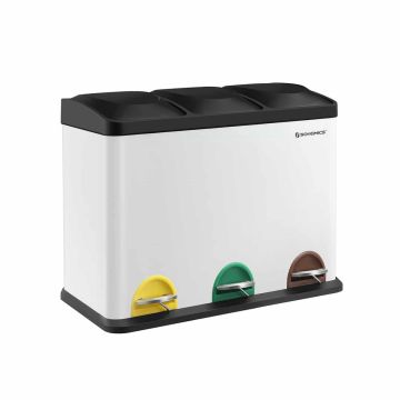 Trash can 3 x 15 liters with lid and inner removable container, black-white