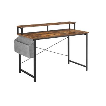 Industrial style computer desk with monitor stand with basket
