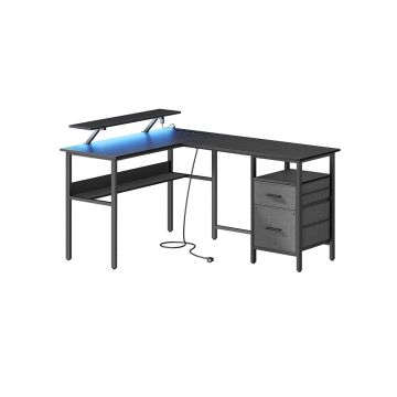 Desk with drawers and charging station 120x150x90cm., black