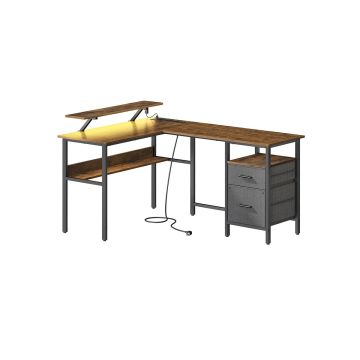 Desk with drawers and charging station 120x150x90cm., black/brown