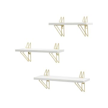 Set of 3 wall shelves, white/gold