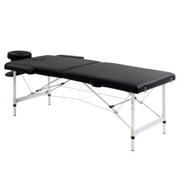 Massage table, 2 zones, Black, 210 × 59–84 × 90 cm