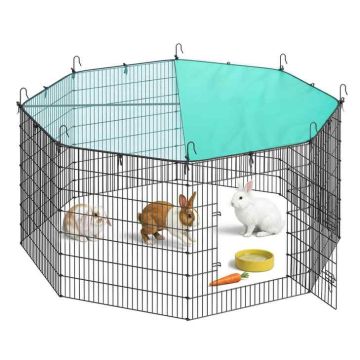 SONGMICS LPI021BH01 Small Animal Cage, 8 Panels, Curtain, 175 × 175 × 80 cm