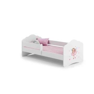 Łóżeczko dziecięce Fala z materacem i barierką ochronną 164 cm x 85 cm x 63 cm, księżniczka ze skrzydłami