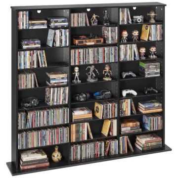 Szafka na media VEVOR DX0202-C250421S-01-Czarna, 8 półek, Czarny, 142 × 130 × 22 cm