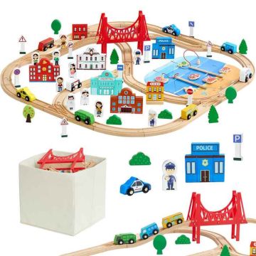 Wooden train set VEVOR, 113 pieces, 34 × 30 × 12 cm