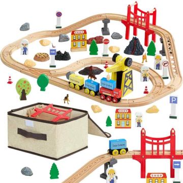 Wooden train set VEVOR, 70 pieces with magnetic crane, 35 × 29 × 10 cm