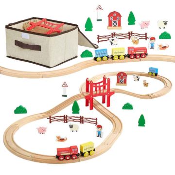 Wooden train set VEVOR QG202508431, 39 pieces, 29 × 30 × 9 cm