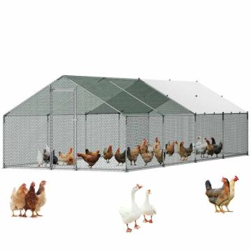 Kurnik metalowy VEVOR JD382, z dachem i zamkiem, 3 × 8 × 2 m