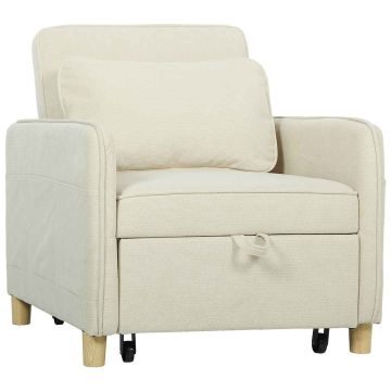 Fotel do spania 3 w 1, beżowy, 74 × 82 × 85,5 cm