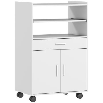 Microwave cabinet, 4 castors, 1 drawer, 2 doors, white, 59 × 92 × 40 cm