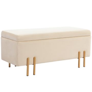 Ławka miękka z pojemnikiem Homcom 100x40x42cm, kolor beżowo-złoty