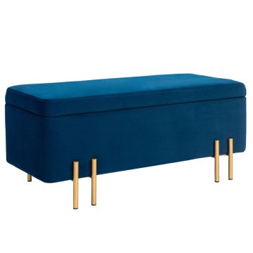 Ławka miękka z pojemnikiem Homcom 100x40x42cm, kolor granatowo-złoty