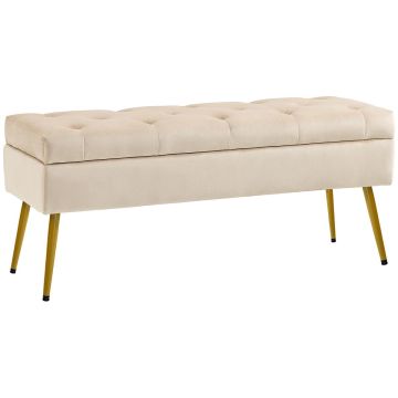 Мягкая скамья с ящиком Homcom 102x35x43см, песочный/золотистый цвет