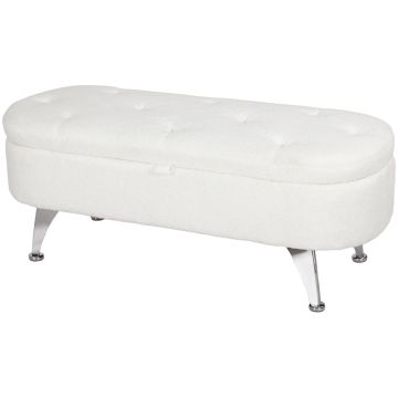 Ławka miękka z pojemnikiem Homcom 114x47x46,5cm, kolor biały/srebrny