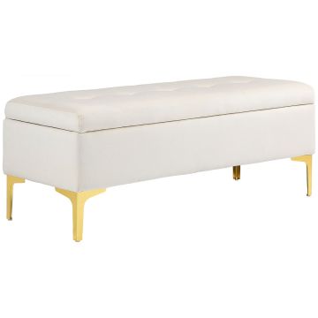 Ławka miękka z pojemnikiem Homcom 120x44x44,5cm, kolor beżowo-złoty