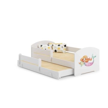 Children's double bed Luk with mattress and safety barrier 164x85x63 / 145x80x15cm, mermaid