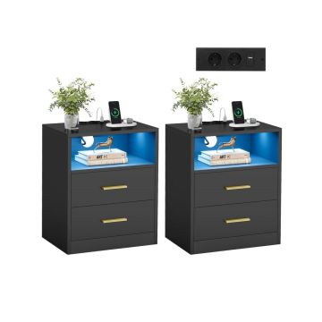 Stoliki nocne VASAGLE Custos, 2 szt., czarne, 35 × 50,2 × 40,1 cm