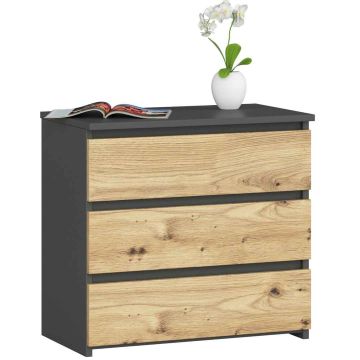 Stolik nocny AKORD CL3, 3 szuflady, szaro-brązowy, 60 × 57 × 35 cm
