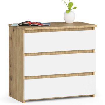 Stolik nocny AKORD CL3, 3 szuflady, brązowo-biały, 60 × 57 × 35 cm