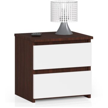 Stolik nocny AKORD Furniture Factory CL2, 2 szuflady, brązowo-biały, 40 × 40 × 35 cm
