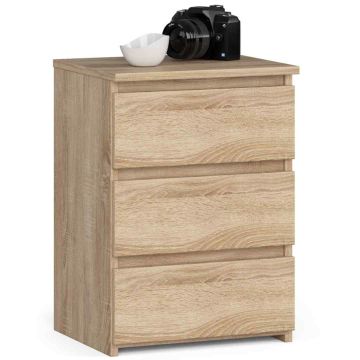 Stolik nocny AkordV2 CL3/40, 3 szuflady, kolor dębu, 40 × 57 × 35 cm