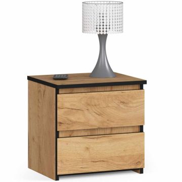 Stolik nocny CL2, 2 szuflady, kolor dębowy, 40 × 40 × 35 cm