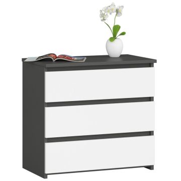 Stolik nocny CL3, 3 szuflady, szaro-biały, 60 × 57 × 35 cm