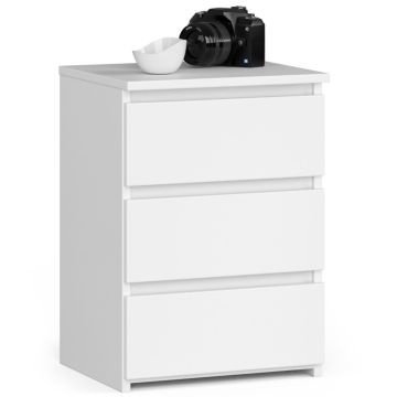 Stolik nocny CL3/40, 3 szuflady, biały, 40 × 57 × 35 cm