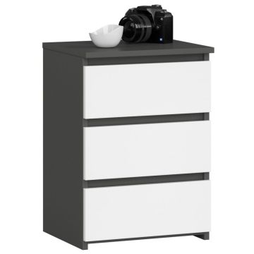 Stolik nocny CL3/40, 3 szuflady, szaro-biały, 40 × 57 × 35 cm