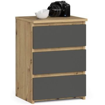 Stolik nocny CL3/40, 3 szuflady, szaro-brązowy, 40 × 57 × 35 cm