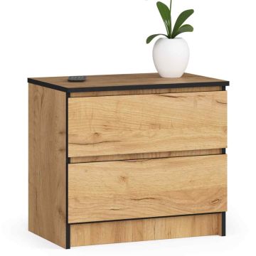 Stolik nocny K60, 2 szuflady, kolor dębowy, 60 × 55 × 40 cm