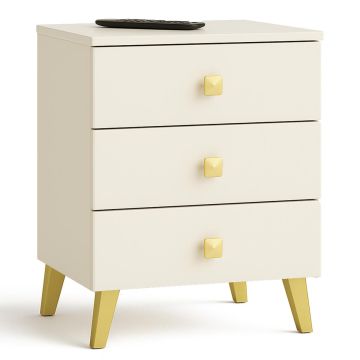 Stolik nocny MOBI K-03, 3 szuflady, kolor beżowo-złoty, 40 × 58 × 37 cm