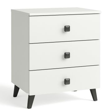 Stolik nocny MOBI K03, 3 szuflady, biały/czarny, 40 × 58 × 37 cm