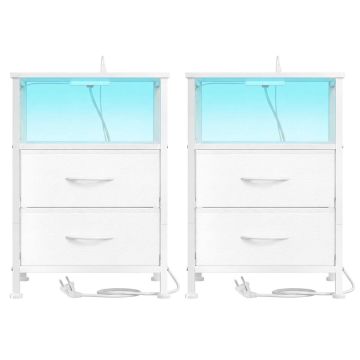 SONGMICS Stolik nocny, 2 szuflady i otwarta przegroda, biały, 39,6 × 60,4 × 30 cm