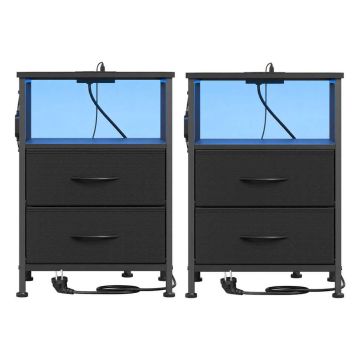 SONGMICS Stolik nocny, 2 szuflady i otwarta przegroda, czarny, 39,6 × 60,4 × 30 cm