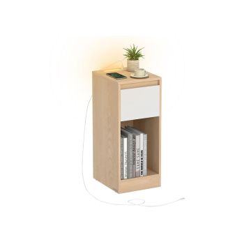 Stolik nocny VASAGLE, 1 szuflada, LED, USB-A i USB-C, żółty/biały, 25 × 59,5 × 30 cm