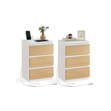 Прикроватная тумба VASAGLE, 3 ящика, 2 розетки и 2 USB-порта, 40 × 59 × 35 см
