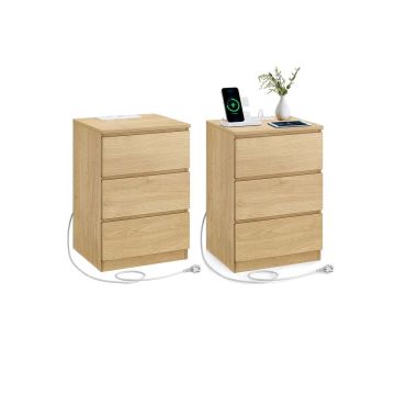 Прикроватная тумба VASAGLE, 3 ящика, 2 розетки и 2 USB-порта, 40 × 59 × 35 см