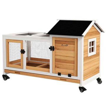 Dwarf rabbit cage, 4 wheels, Yellow, 108 × 73.5 × 58 cm