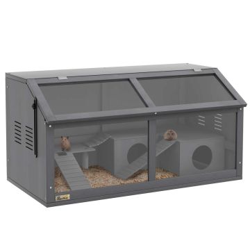 Dwarf hamster cage with platform and hanging bridge, 85 x 45 x 44 cm, dark grey