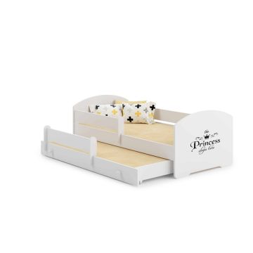 Children's double bed Luk with mattress and safety barrier 164x85x63 / 145x80x15cm, a princess sleeps here