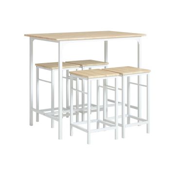 Set of 4 bar stools with tables, white/light brown