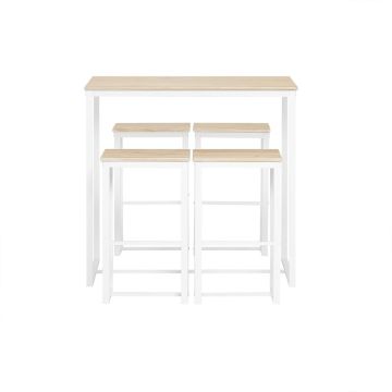 Set of 4 bar stools with tables, white/light brown