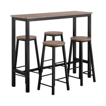 Set of 4 bar stools with tables, black/brown